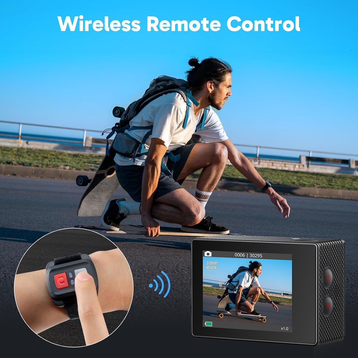 Action Cam 4K30FPS mit Fernbedienung, Schwarz+64GB