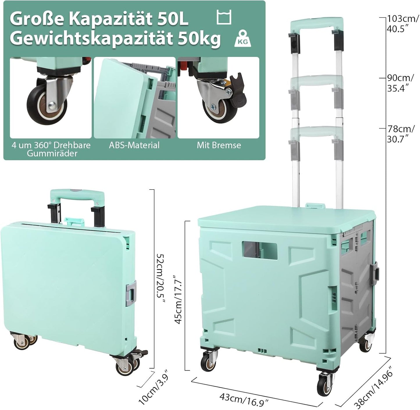 Klappbarer Einkaufstrolley, Grün Grau
