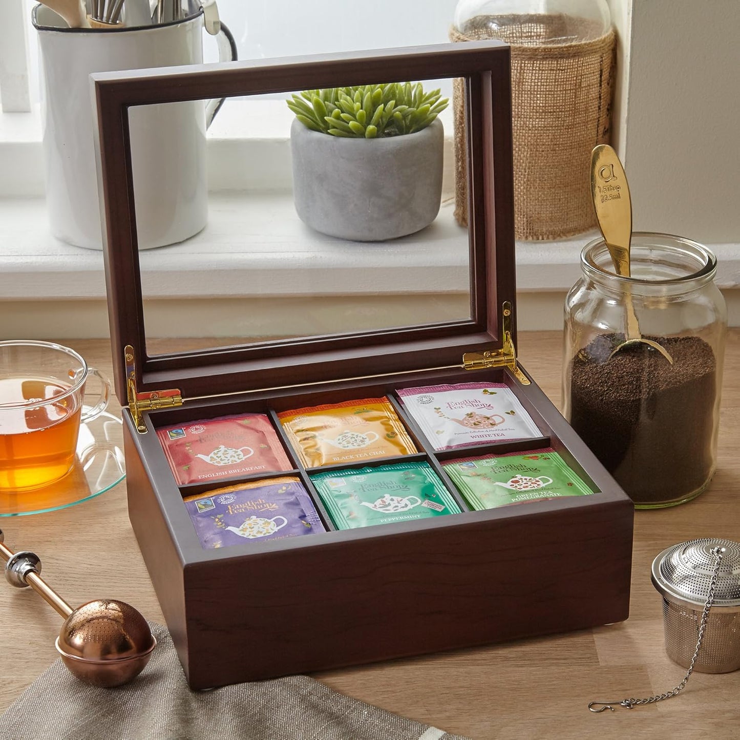 Tee-Aufbewahrungs-Box, Walnut 6-Compartment