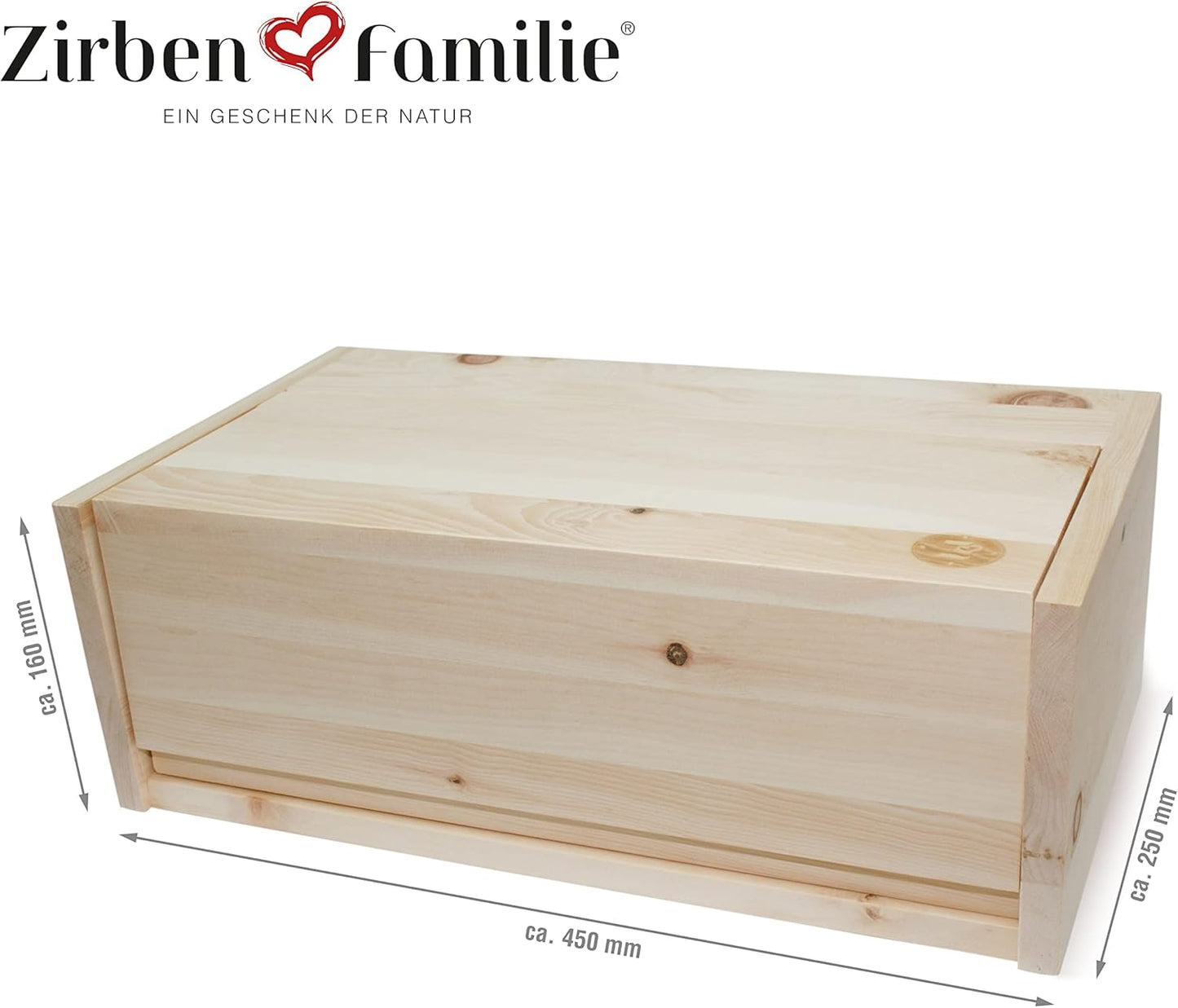 Brotkasten aus duftendem Zirbenholz (45x16x25 cm)
