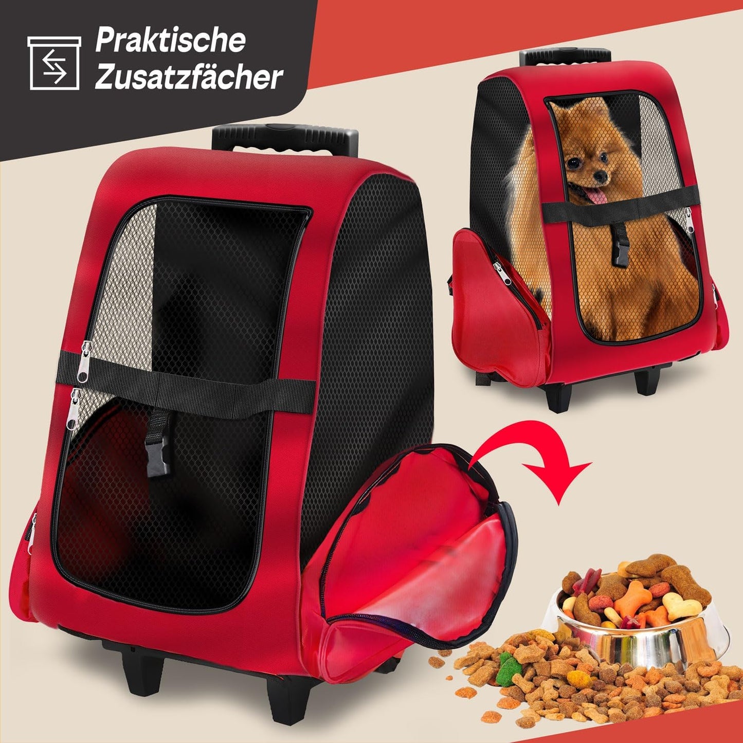 Haustier-Trolley für Hunde und Katzen, Hundetrolley Rot