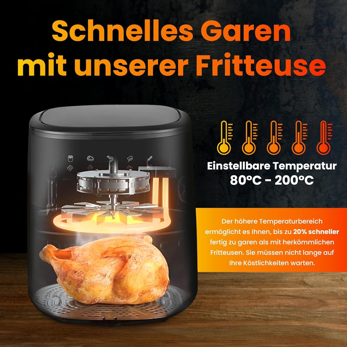 Heissluftfritteuse mit 10 Kochfunktionen, 4.2 LITER