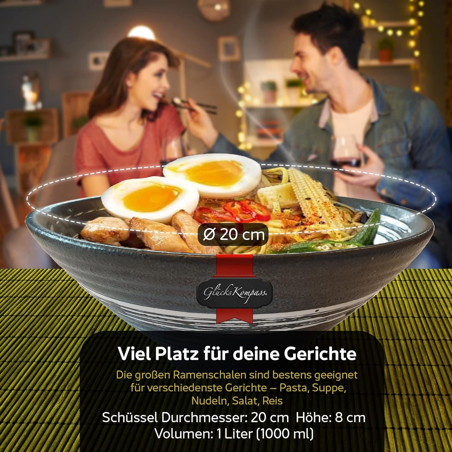 Ramen Schüsselset aus Keramik (8-tlg, 20 cm)