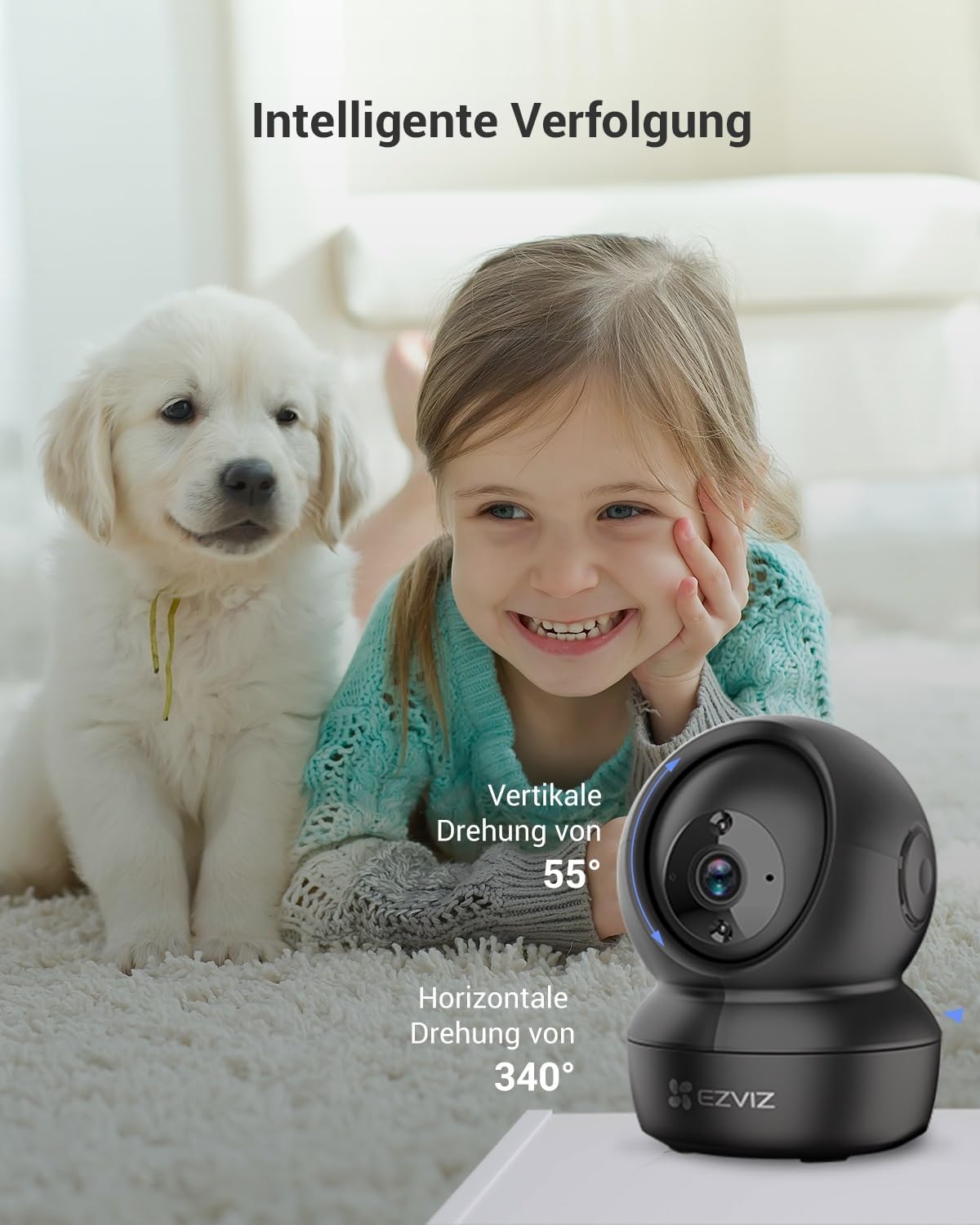2MP WLAN PT Überwachungskamera mit Zwei-Wege-Audio, Schwarz