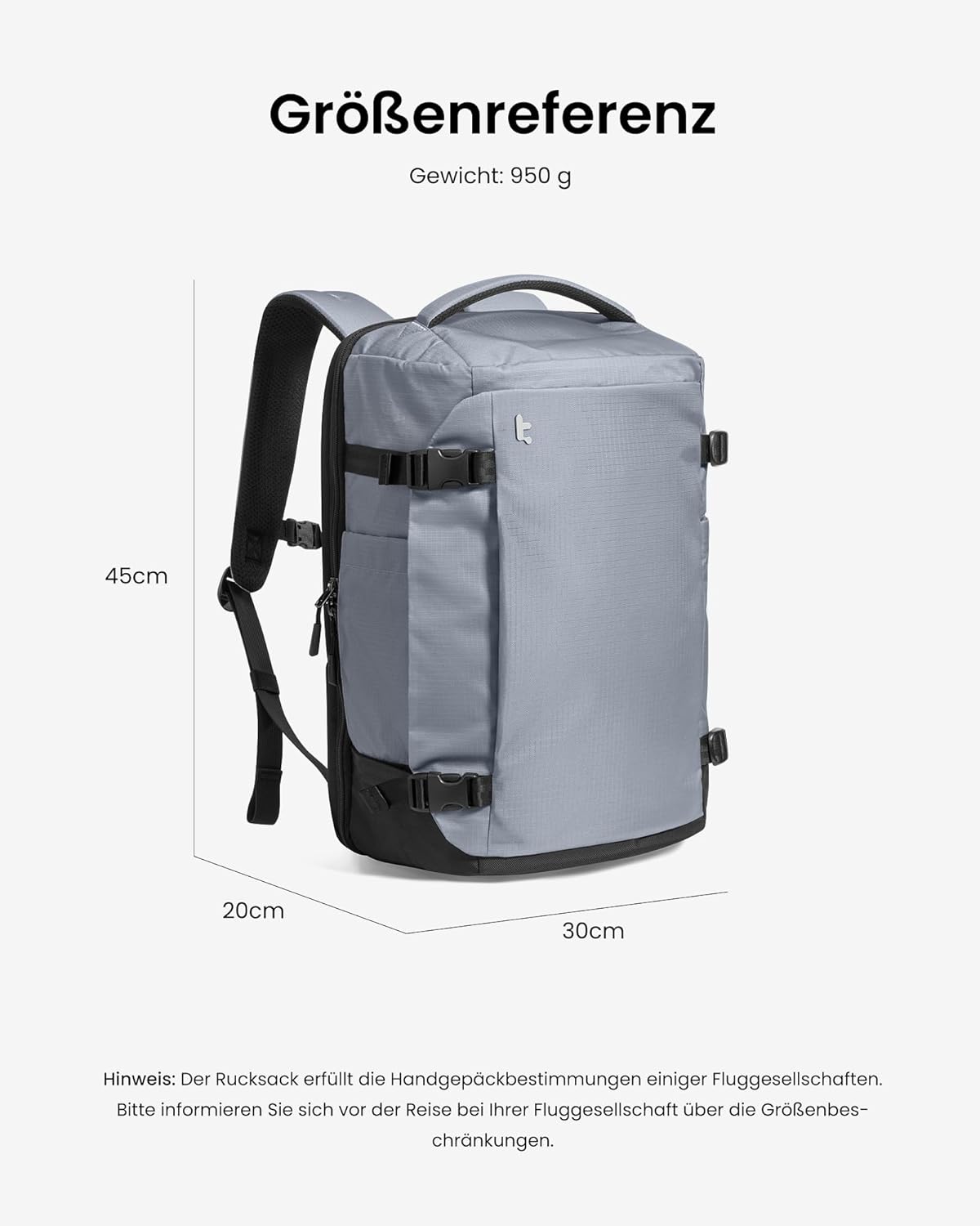 TSA-freundlicher Reiserucksack, 28 Liter Grau-ripstop