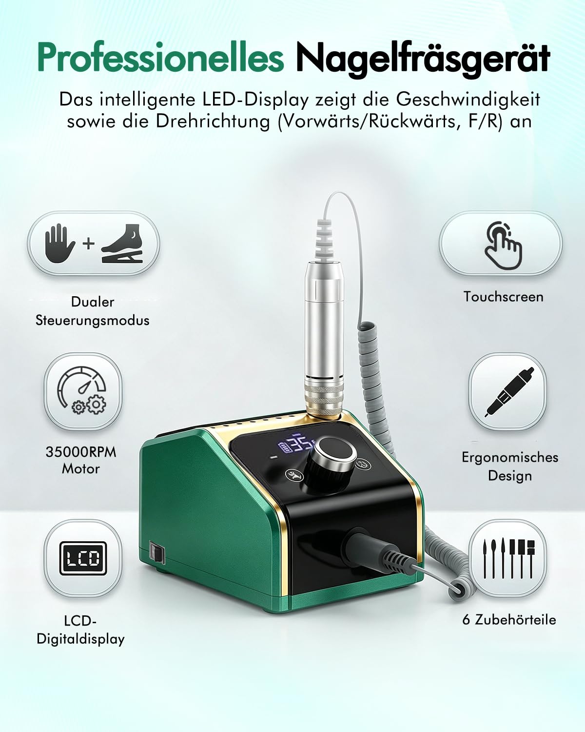 Elektrische Nagelfräsmaschine 35.000 U/min Set, Grün