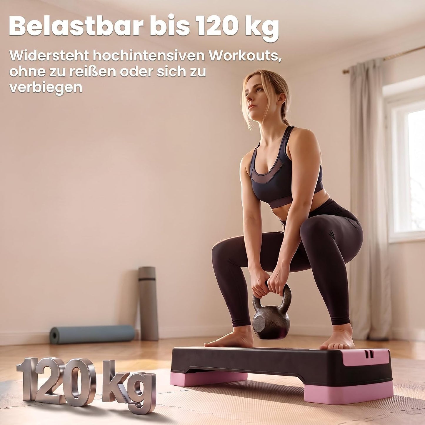 Steppbrett mit Widerstandsbändern und Anti-Rutsch-Matte