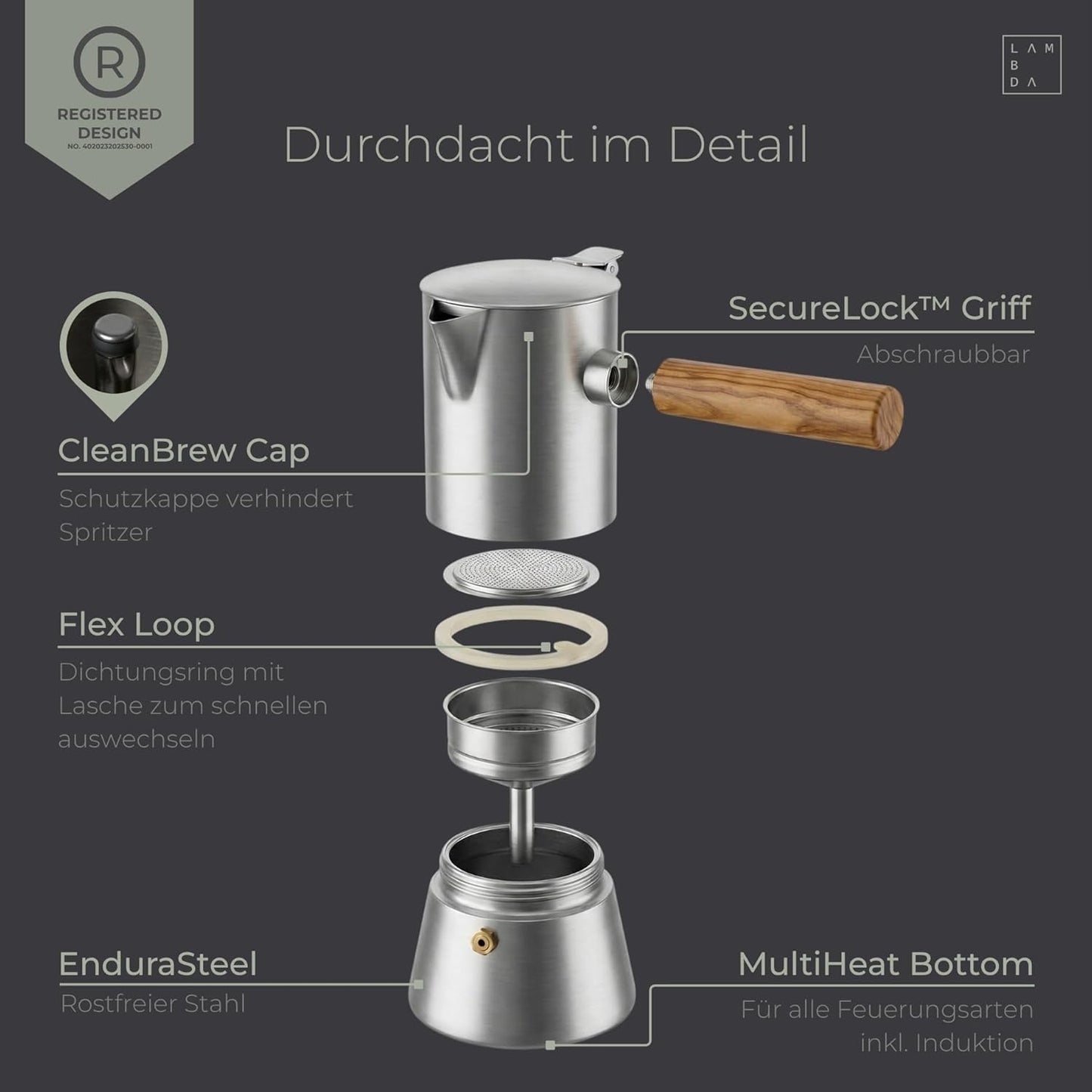 Espressokocher Induktion, 300ml - 5-6 Tassen