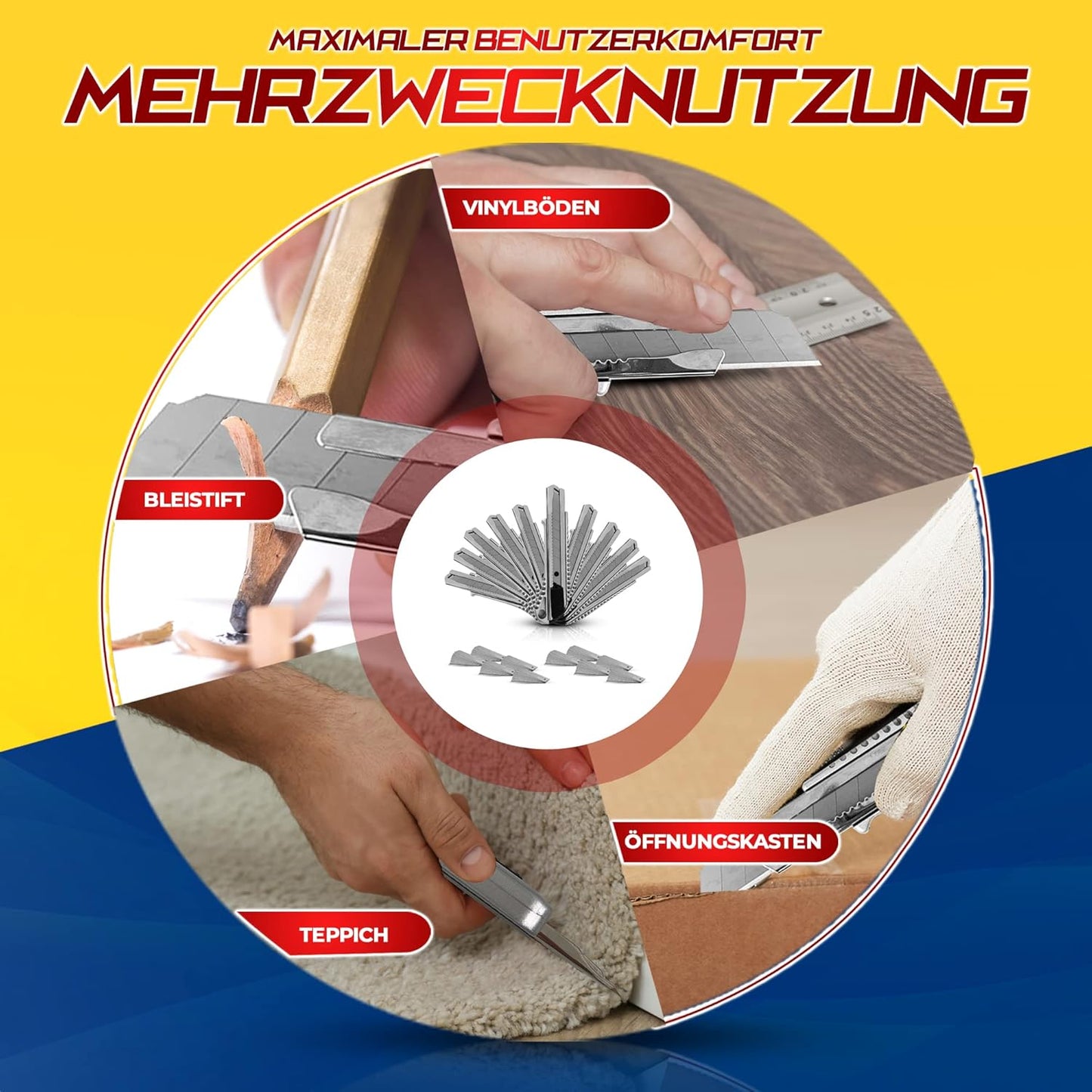 Cuttermesser-Set und 100 x Abbrechklingen, 10 Stück ink 100 Klinge