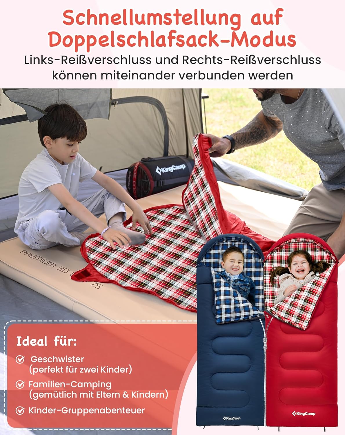 Kinderschlafsack mit Flannel, Rot L