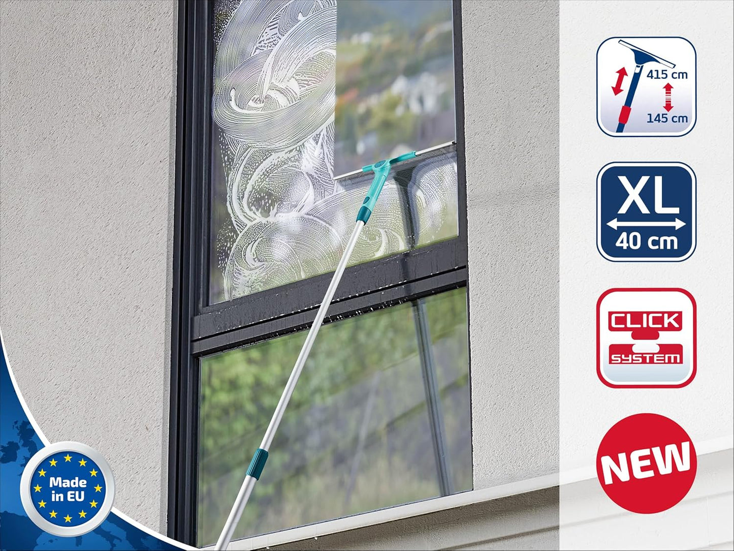 2in1 XL Pro Reach Fensterabzieher mit Teleskopstiel, Fensterabzieher + Teleskopstiel 415cm XL