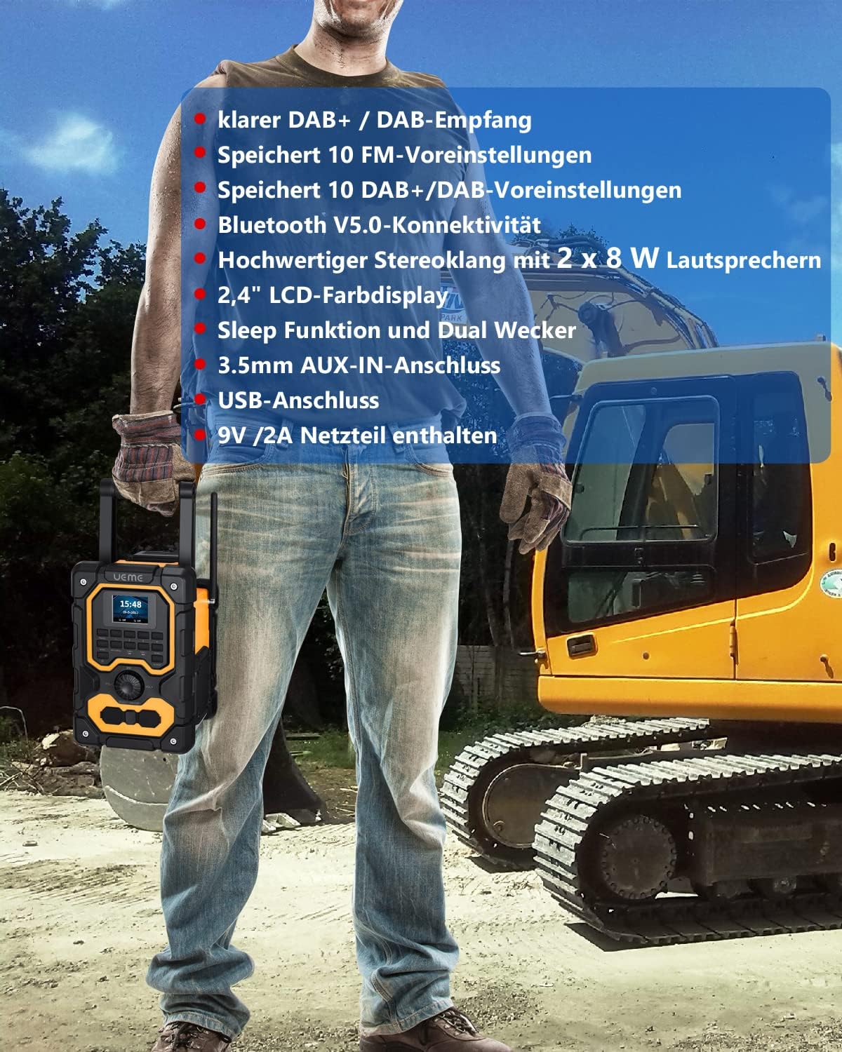 Baustellenradio DB-1005 mit DAB+ und Bluetooth