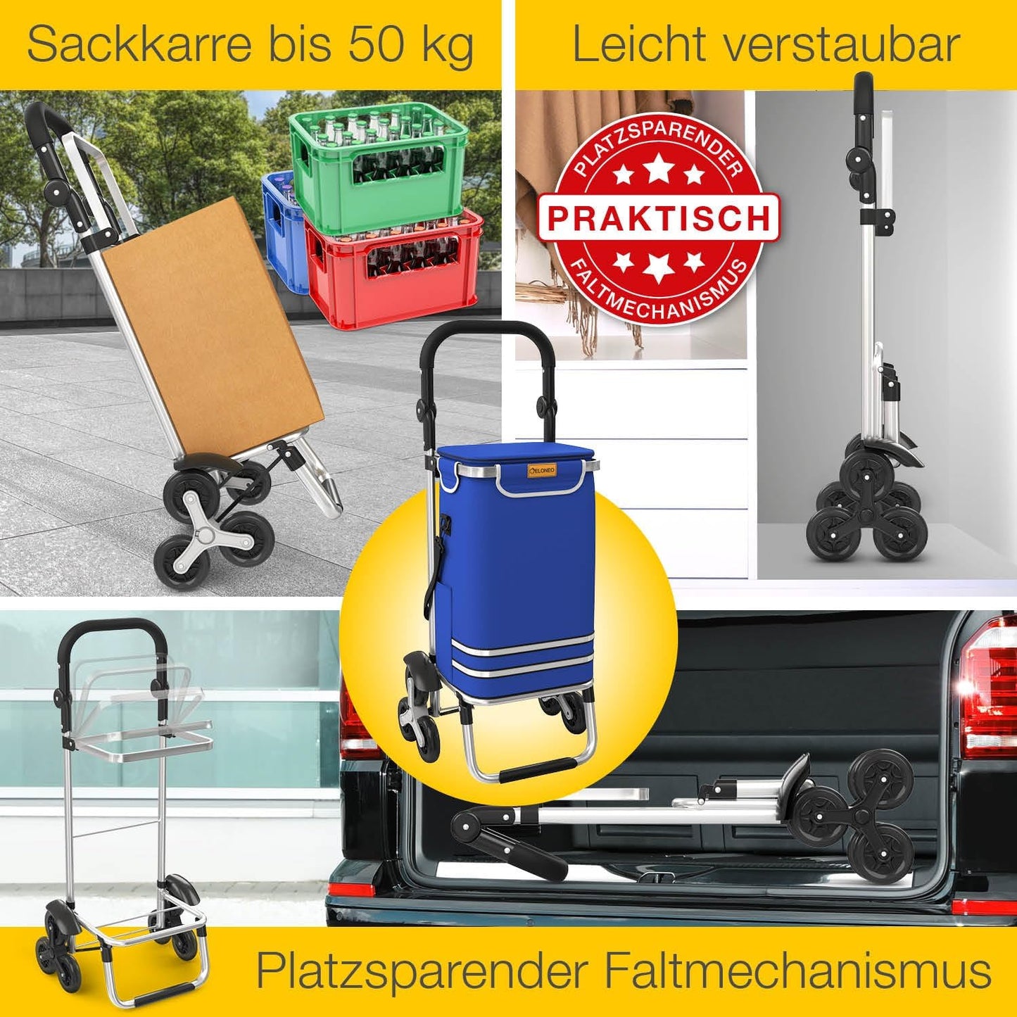 Einkaufstrolley Treppensteiger mit Kühlfach, Treppensteiger-Trolley Blau