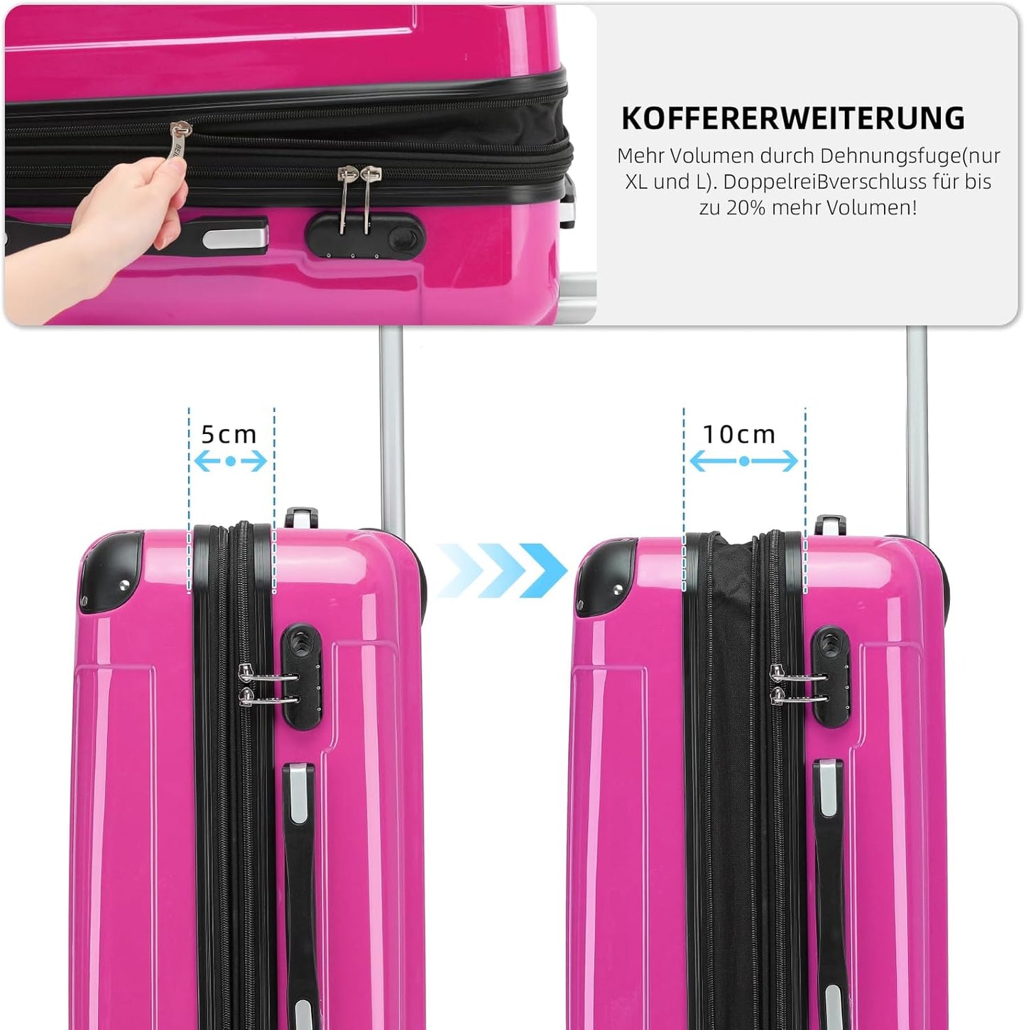 Hartschalen Koffer, Pink Handgepäck 55cm-40L