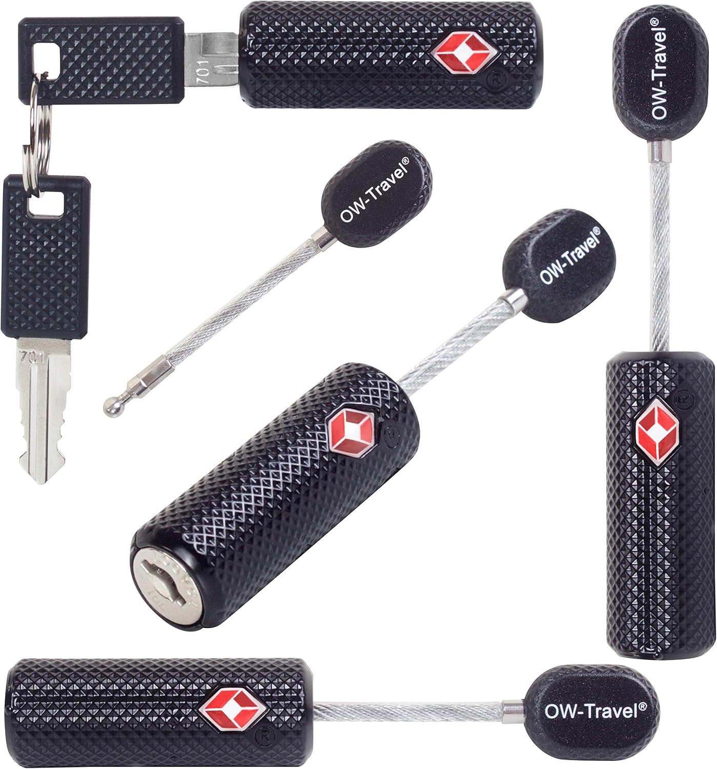Kofferschloss, 70) Schwarz - Kabelschloss mit Schlüssel: 4 Pack