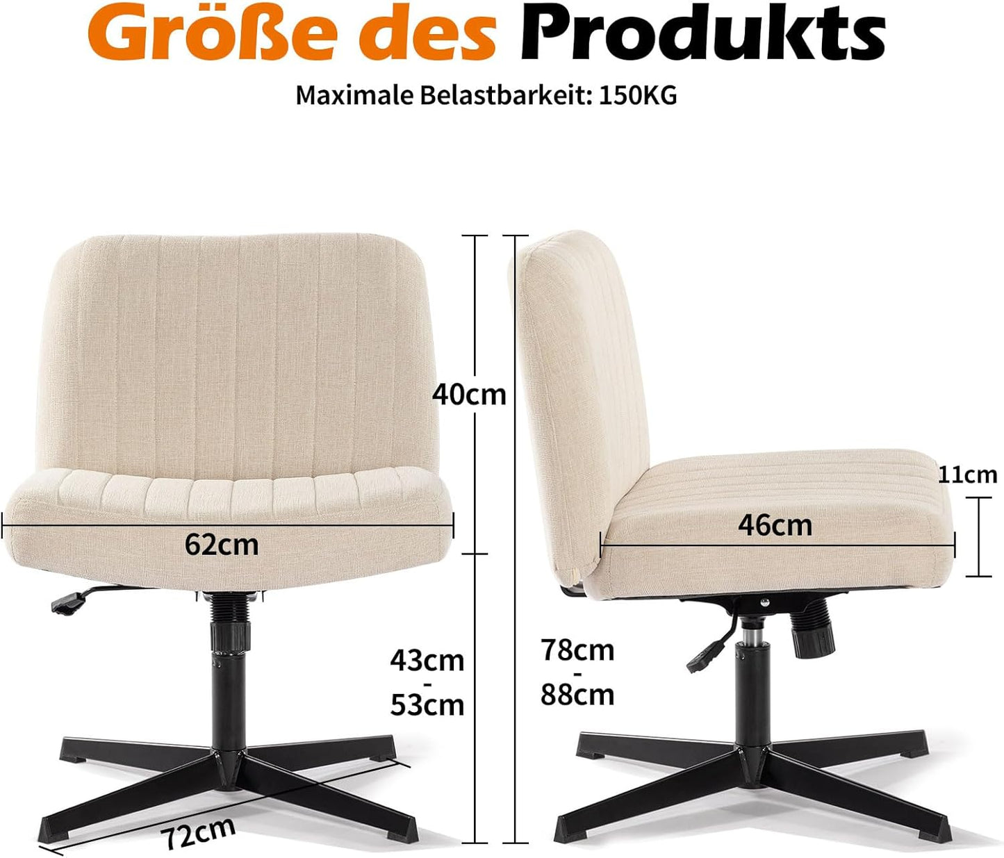 Höhenverstellbarer Schneidersitz-Stuhl ohne Rollen, Beige Keine Rädern