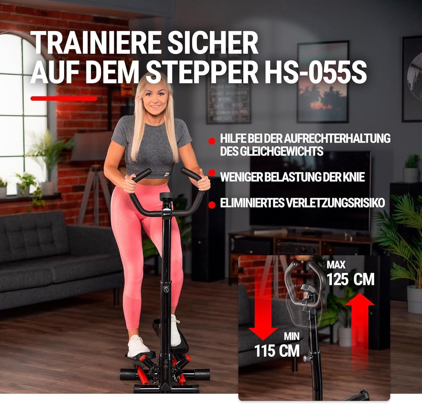 Stepper mit Lenker & Trainingscomputer, Schwarz-rot