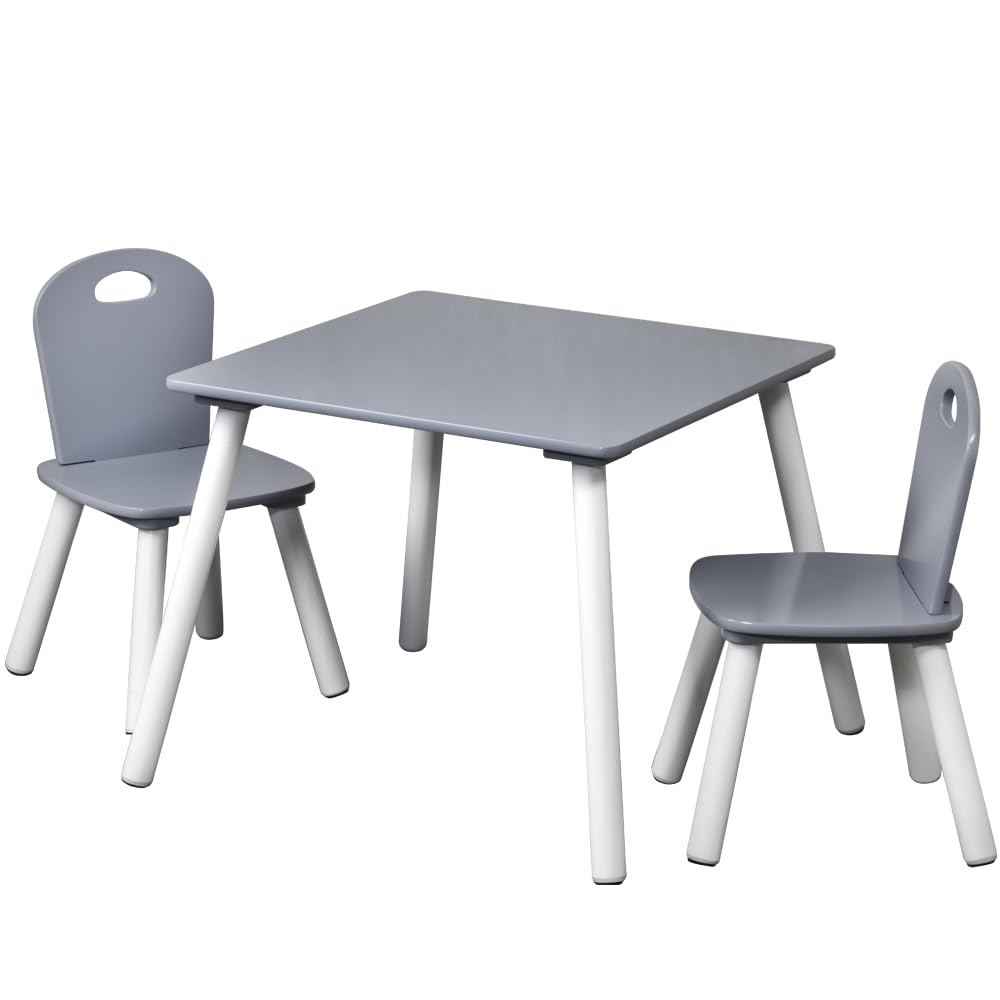 Kindertisch mit 2 Stühlen, Weiss, Grau