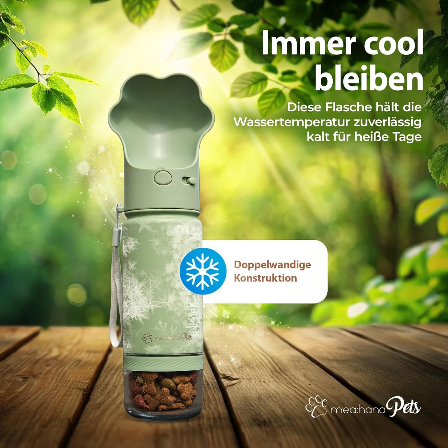 Hundetrinkflasche mit Futterbehälter & Karabiner