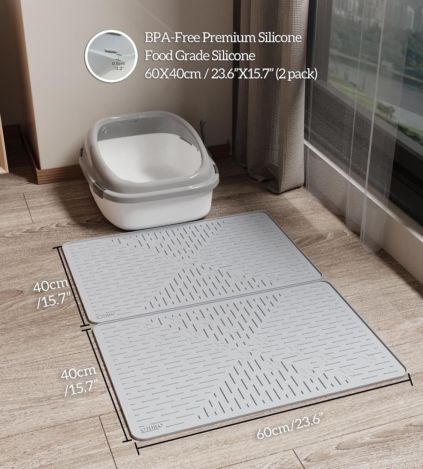 2er-Set Antirutsch Katzentoilettenmatte, Dunkelgrau 2pack 60x40cm