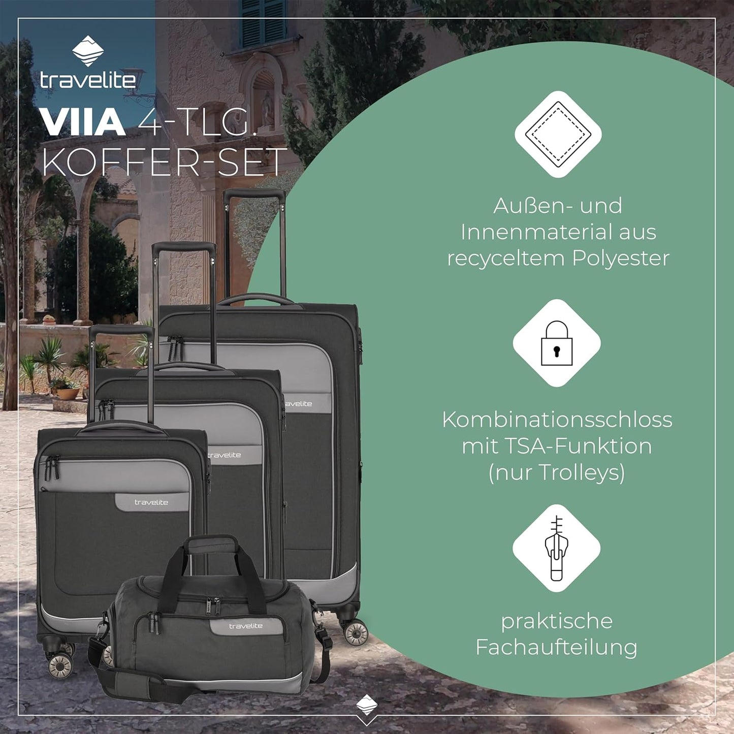 VIIA 4-Rollen Kofferset 4tlg., Large/Medium/Small Set Schiefer (Grau)