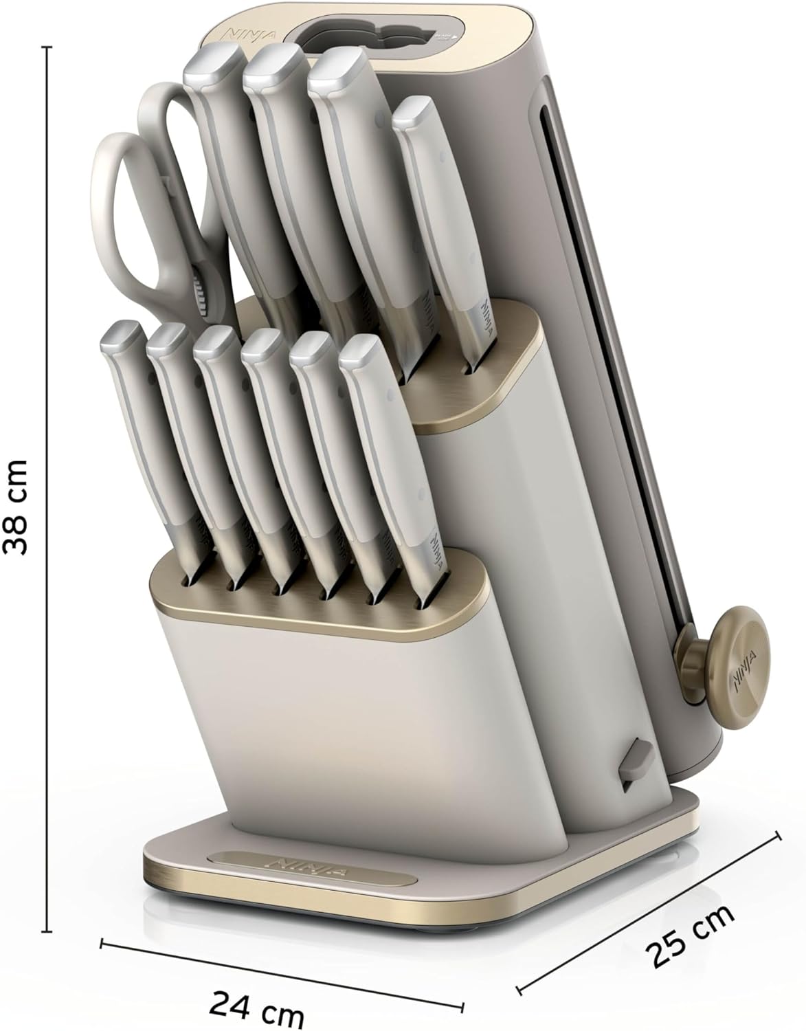 StaySharp Messerblock-Set mit Schärfer, 13-tlg Messerblock, Stein-gold