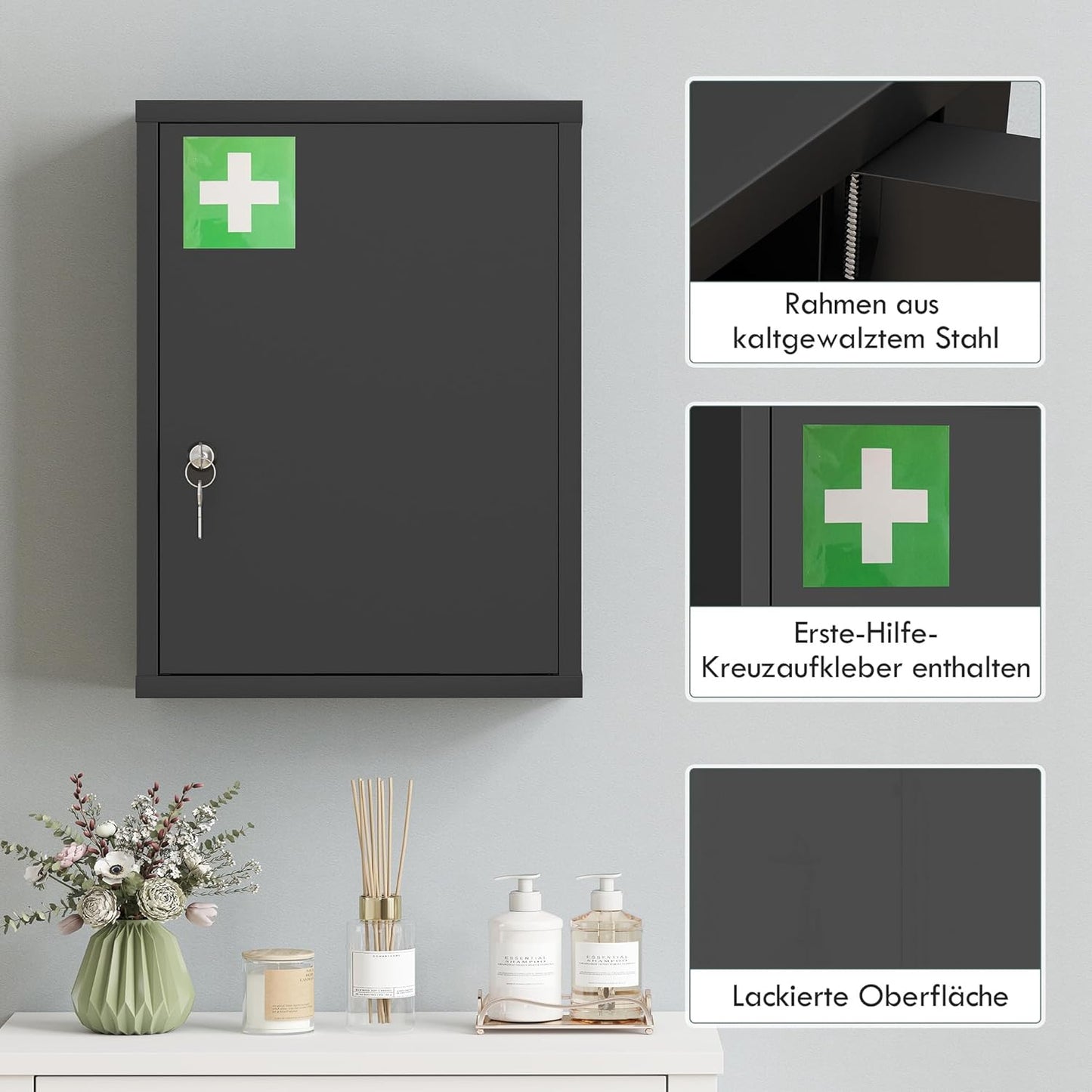 Abschliessbarer Medizinschrank mit 3 Fächern