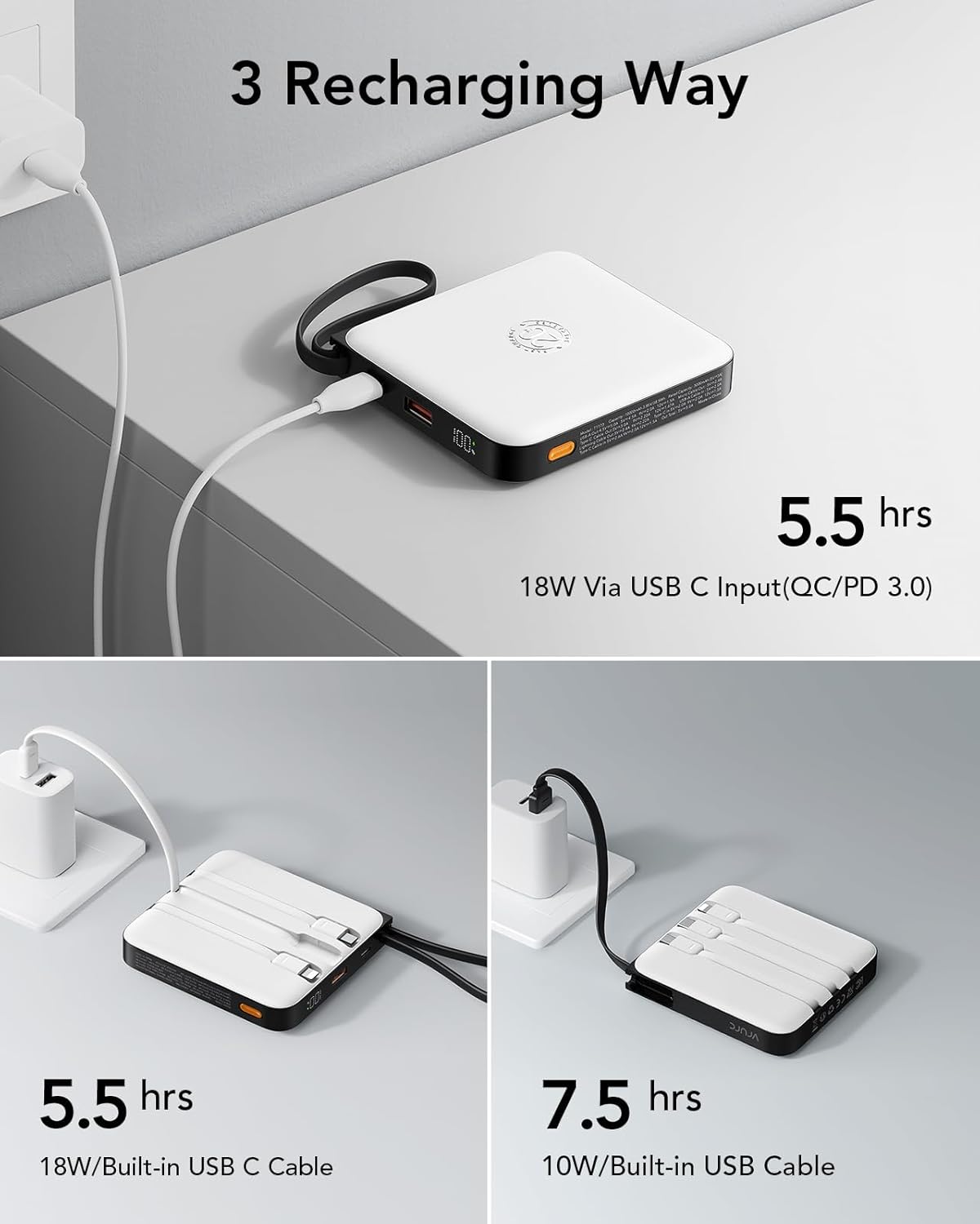 Powerbank mit Schnellladefunktion, Weiß