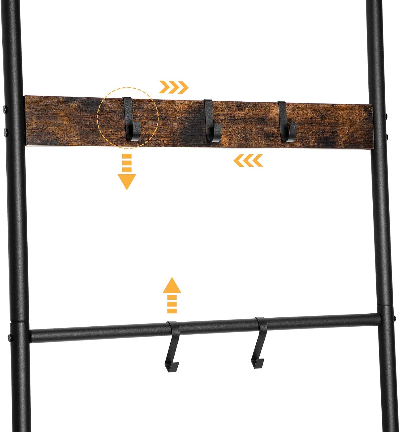 Handtuchleiter mit 5 Haken, Dunkelbraun + Schwarz