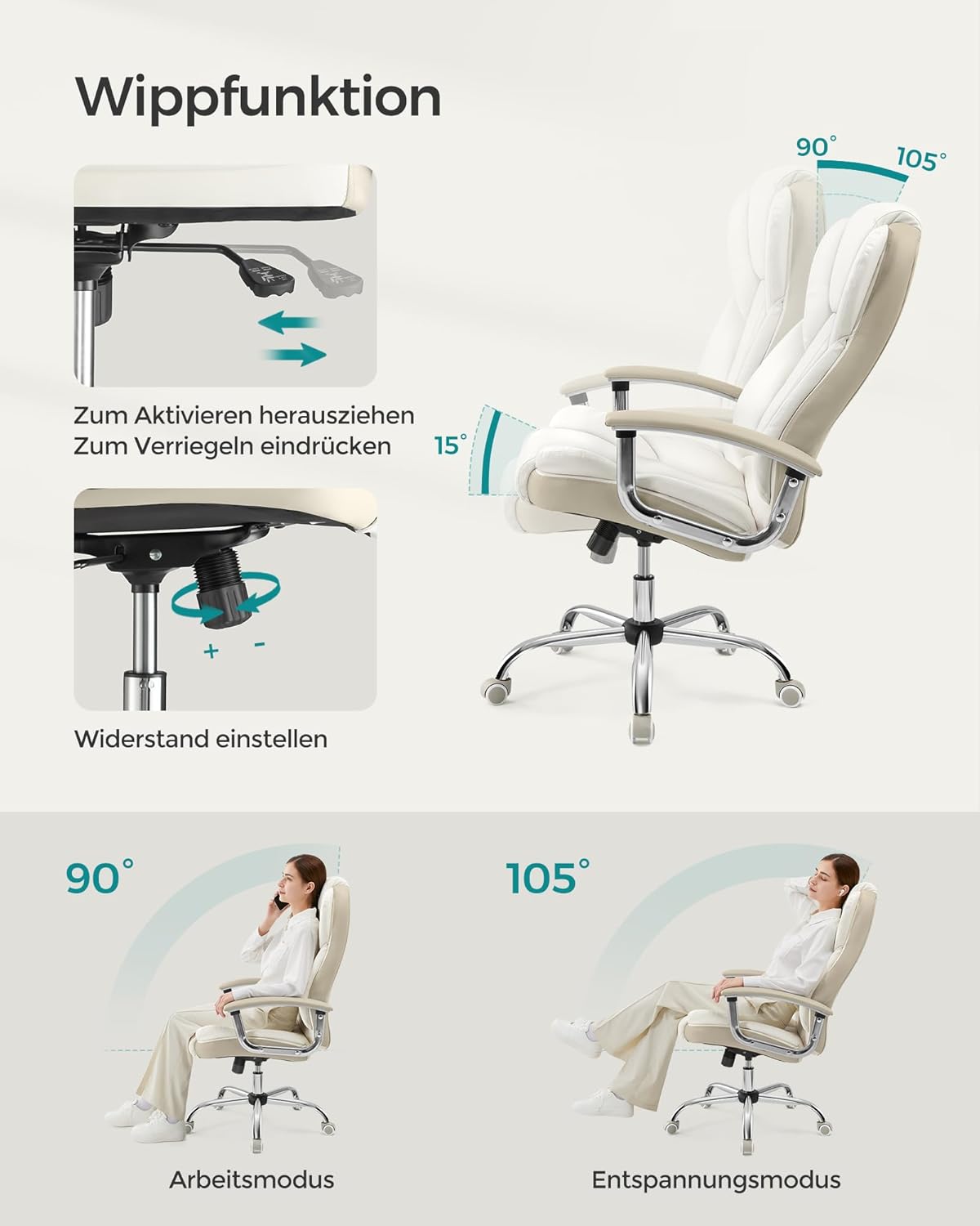 Ergonomischer Chefsessel, Cremeweiss-kamellbraun