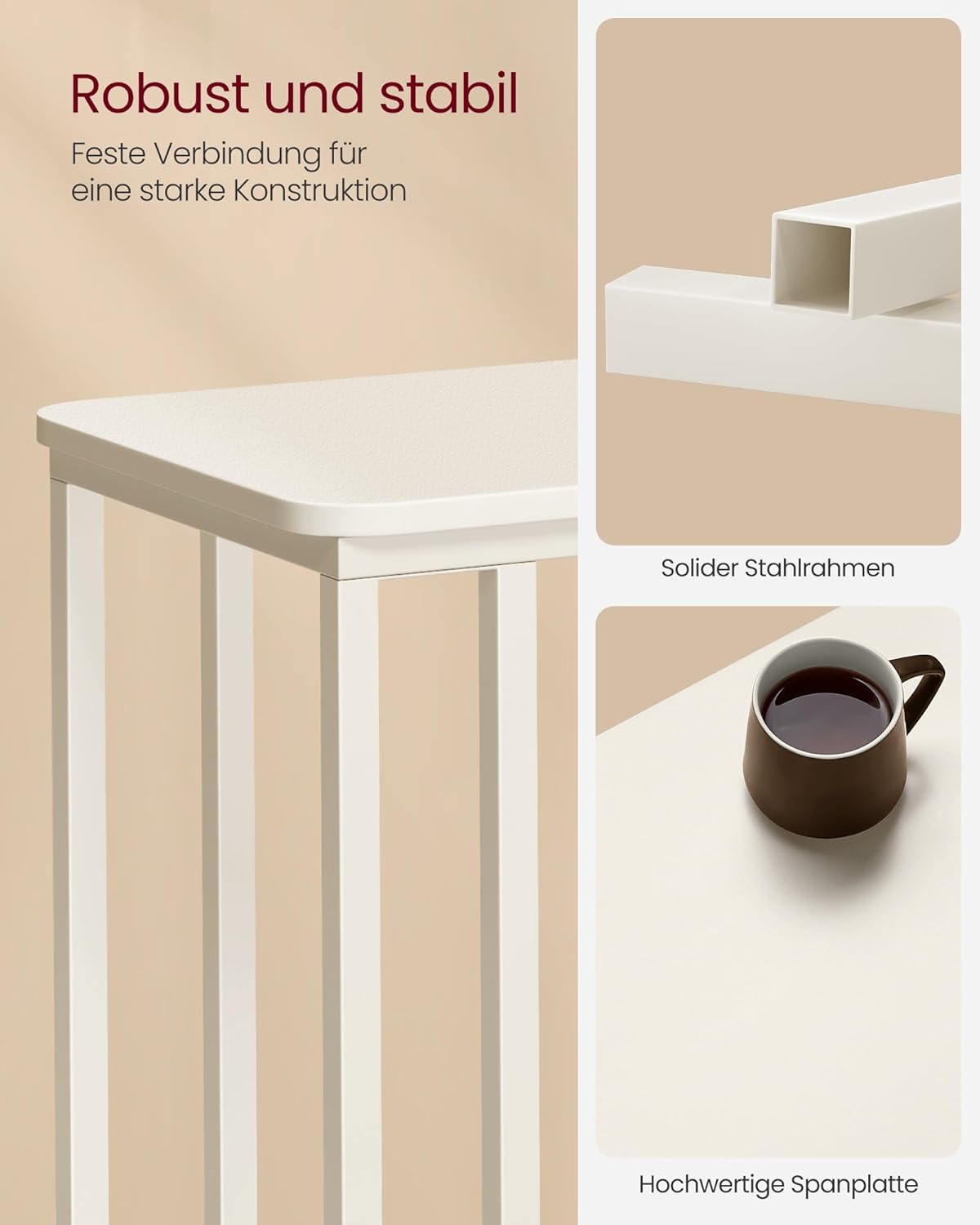 LNT050W77 Beistelltisch mit Rollen, 1 Cremeweiss