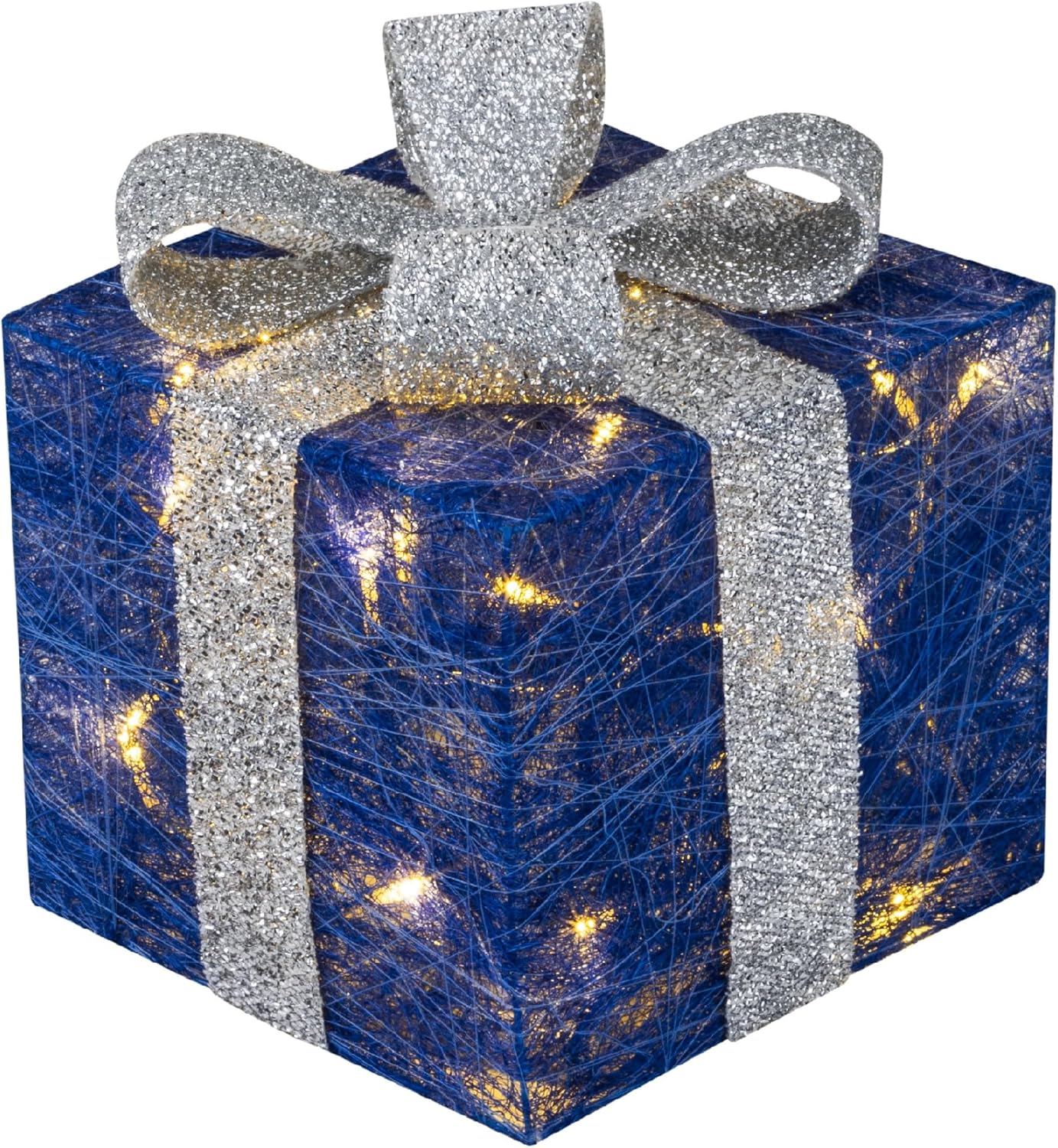3er-Set LED-Weihnachts-Deko-Boxen mit Timer, Blau-Silber