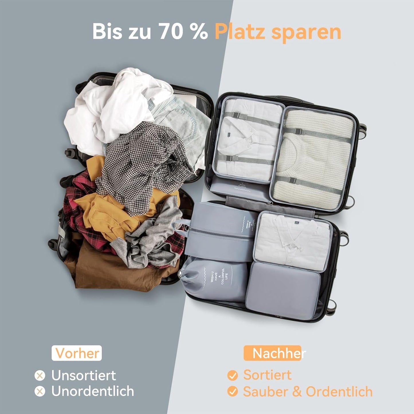 12-teiliges Koffer-Organizer-Set, Grau, 12stk