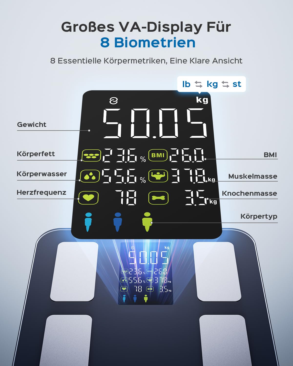 Digitale Körperanalysewaage mit Bluetooth (8-in-1)