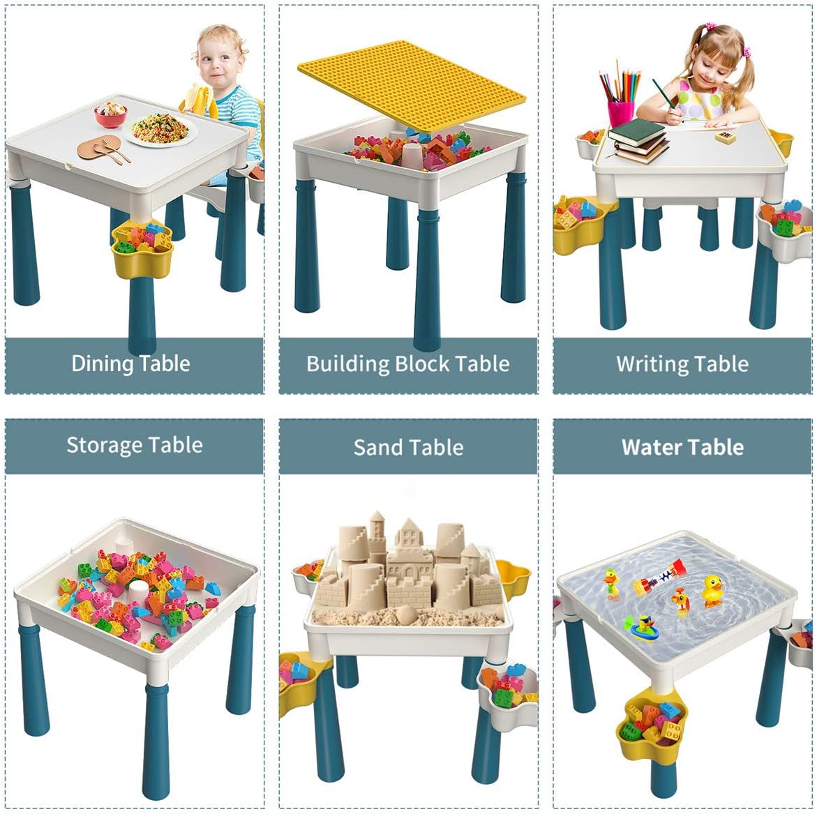 5-in-1 Kindertisch mit Stuhl und 130 Bausteinen, Macaron