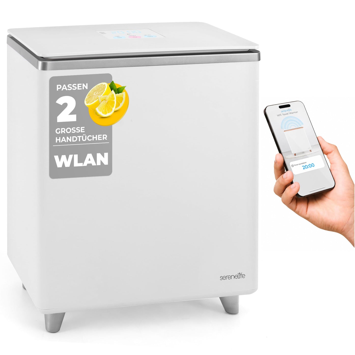 WiFi Handtuchwärmer mit App & Aromatherapie, Silber - Wifi