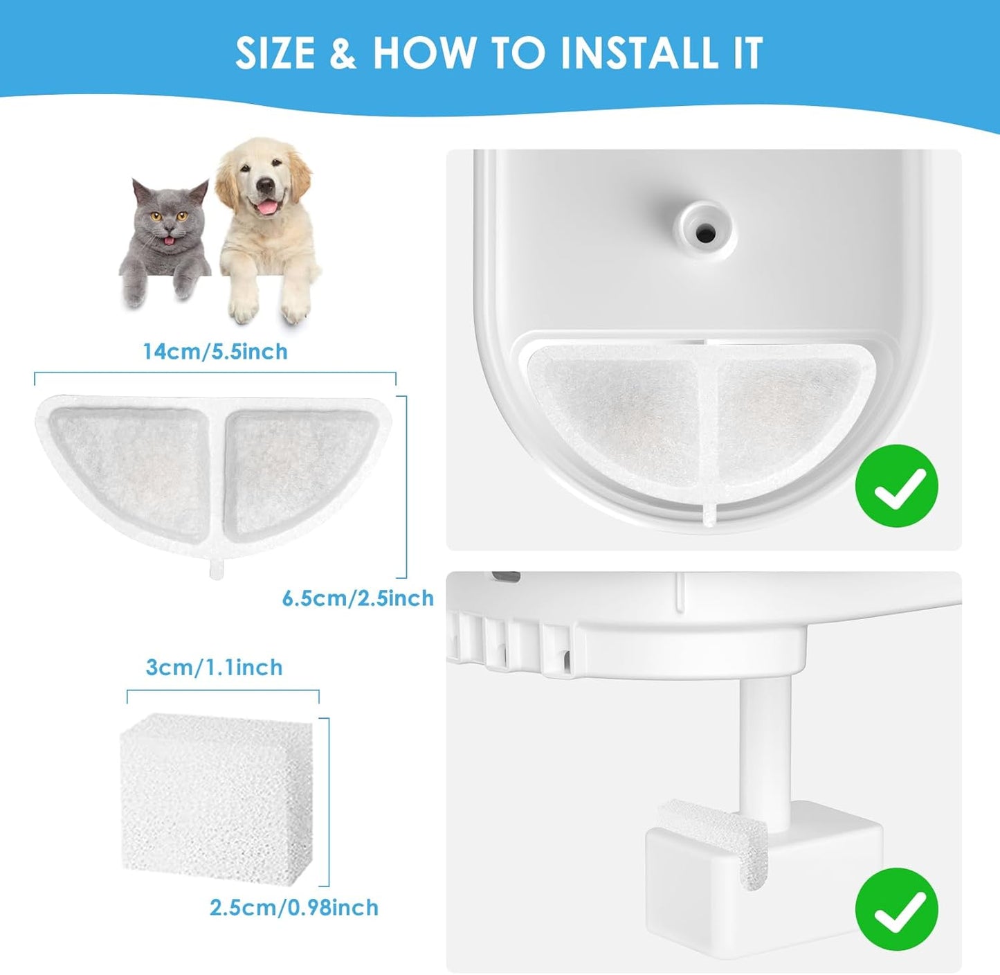 Ersatzfilter-Set für Katzenbrunnen P9, Ersatzfilter - 10 Stück Ersatzfilter und 2 Vorfilterschwämme