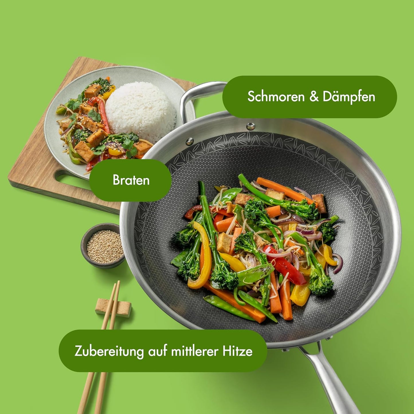 Edelstahl Wok 28 cm, Wok 28 cm NEU