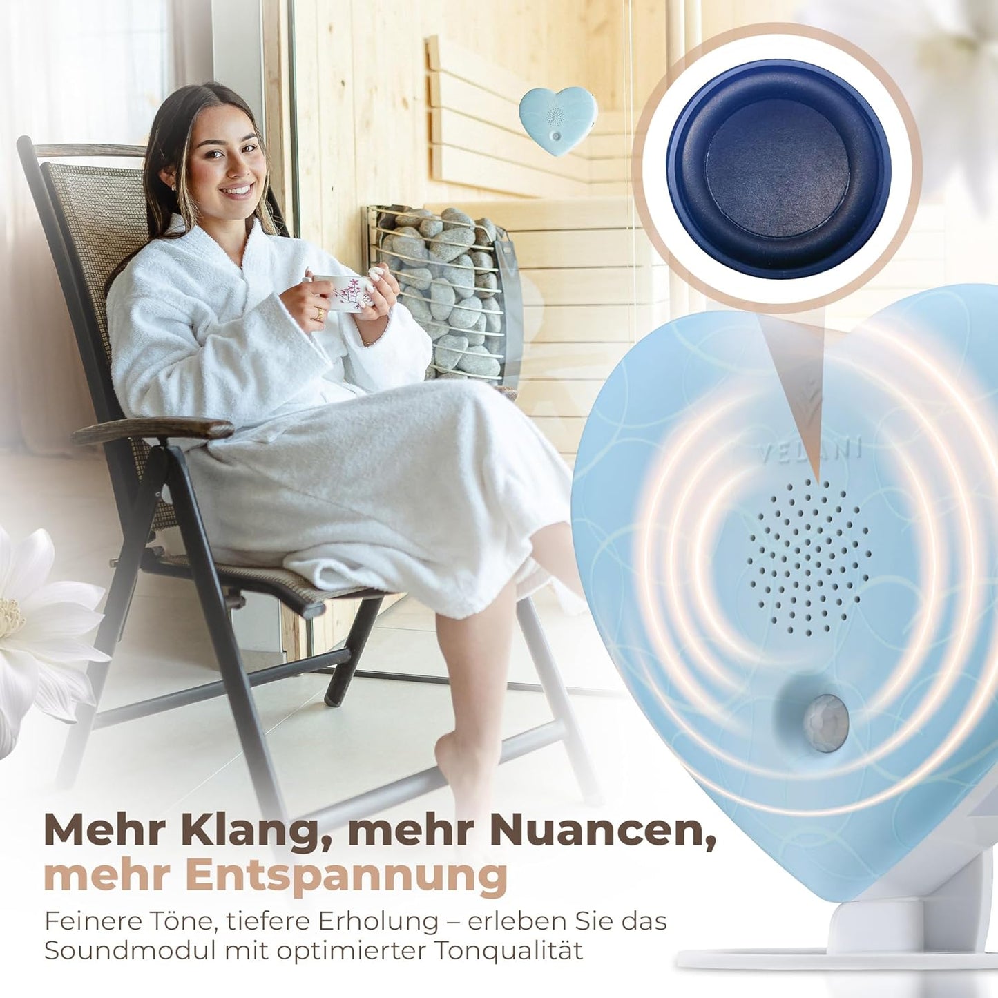 Naturgeräusche-Box mit Bewegungsmelder, Nachtlicht und 18 Klängen, Pastell-blau Herz