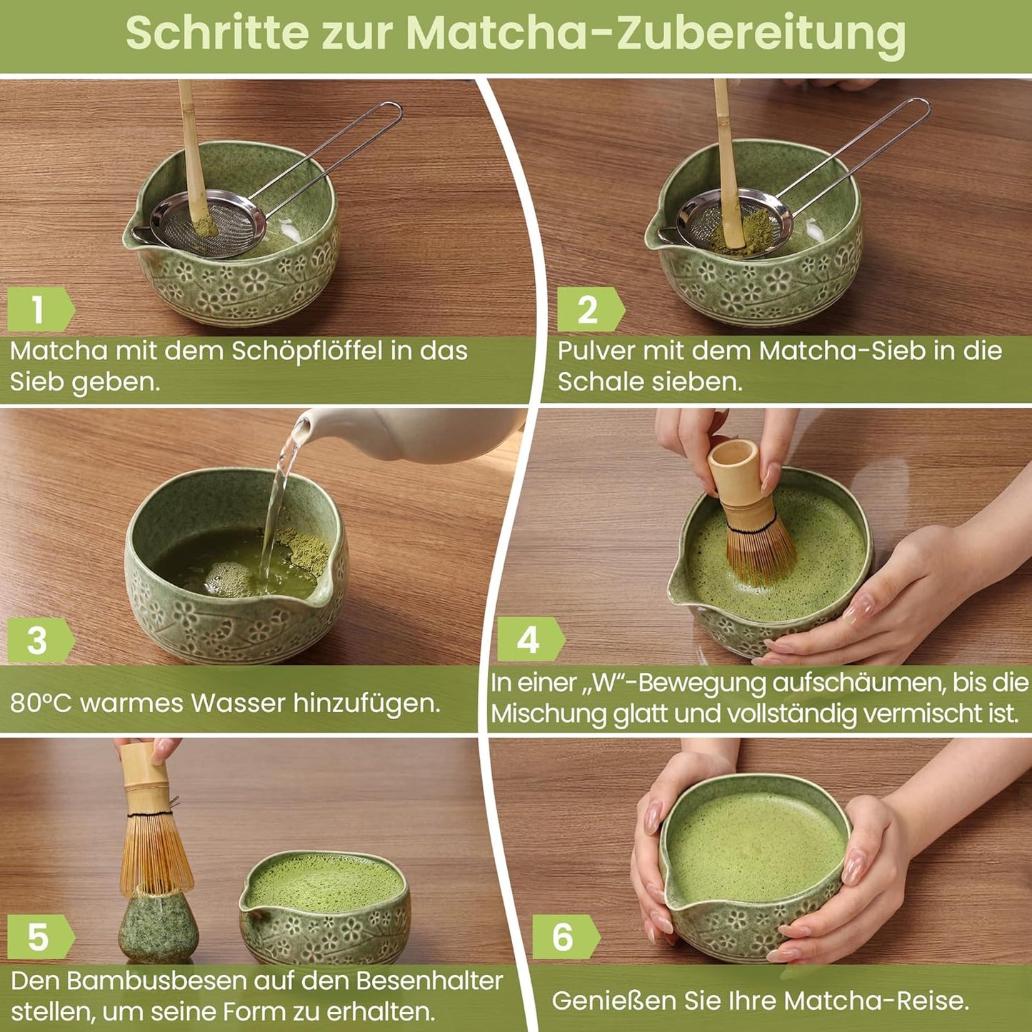 7-teiliges Matcha-Teeset, Grün