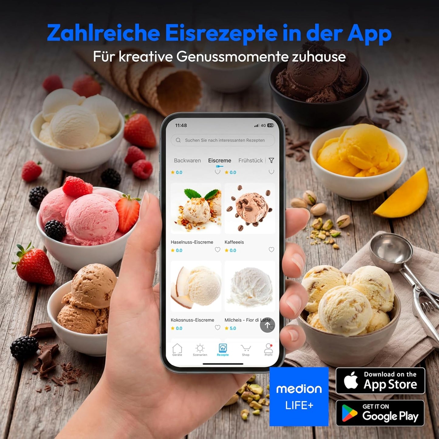 Eismaschine mit 1L Kapazität und LED-Touchdisplay