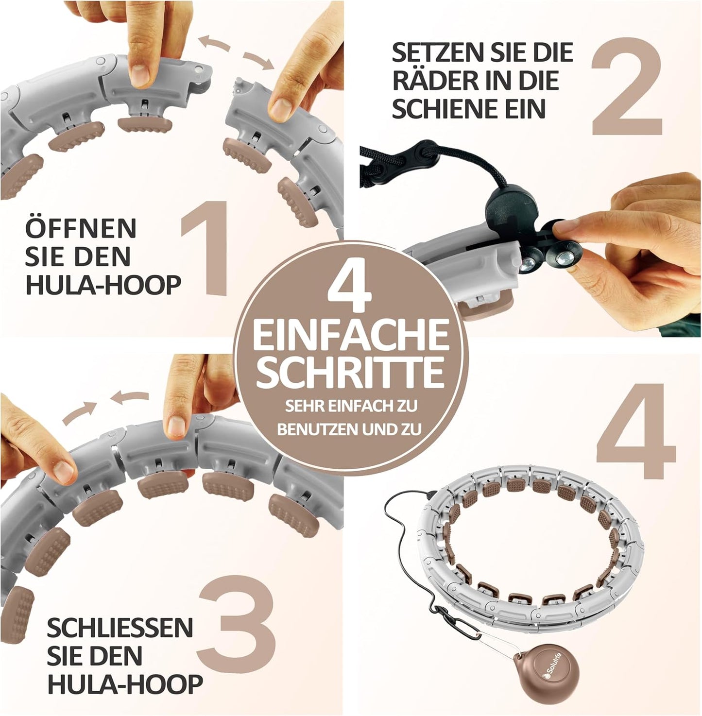 Verstellbarer Hula Hoop Reifen mit Gewichtskugel (24-teilig), Taupe Standard