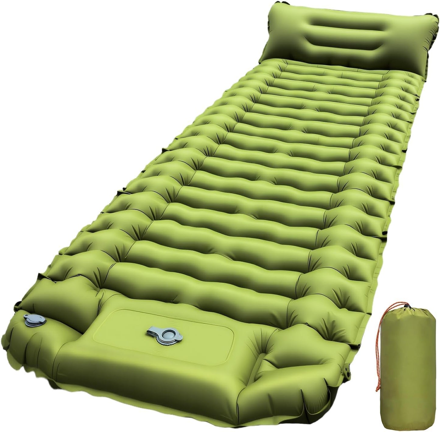 Selbstaufblasende Isomatte mit Fusspumpe für Camping, Grün