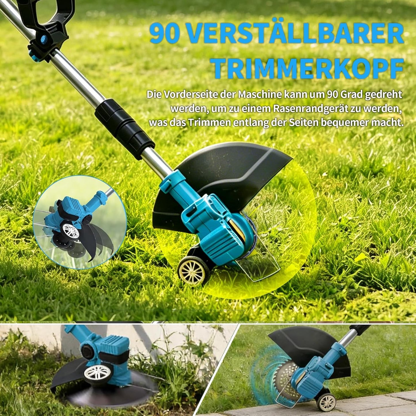 Akku-Rasentrimmer mit 4 Messertypen und 2 Akkus