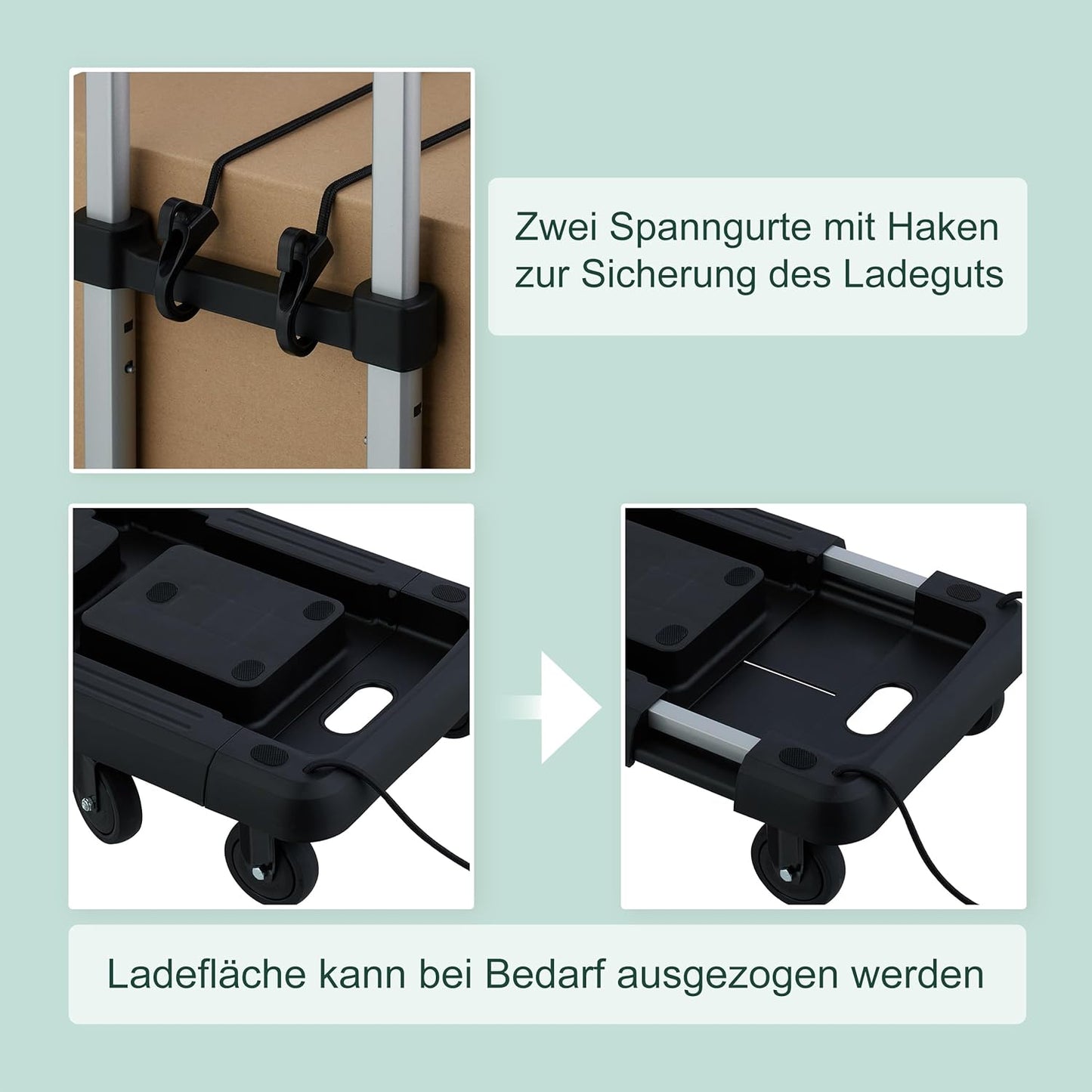 Klappbarer Transportwagen mit Teleskopgriff, Schwarz