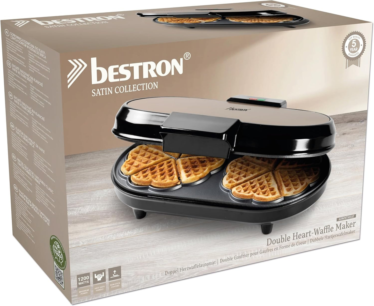 Doppel-Waffeleisen für Herzwaffeln, 1.200 Watt, Beige