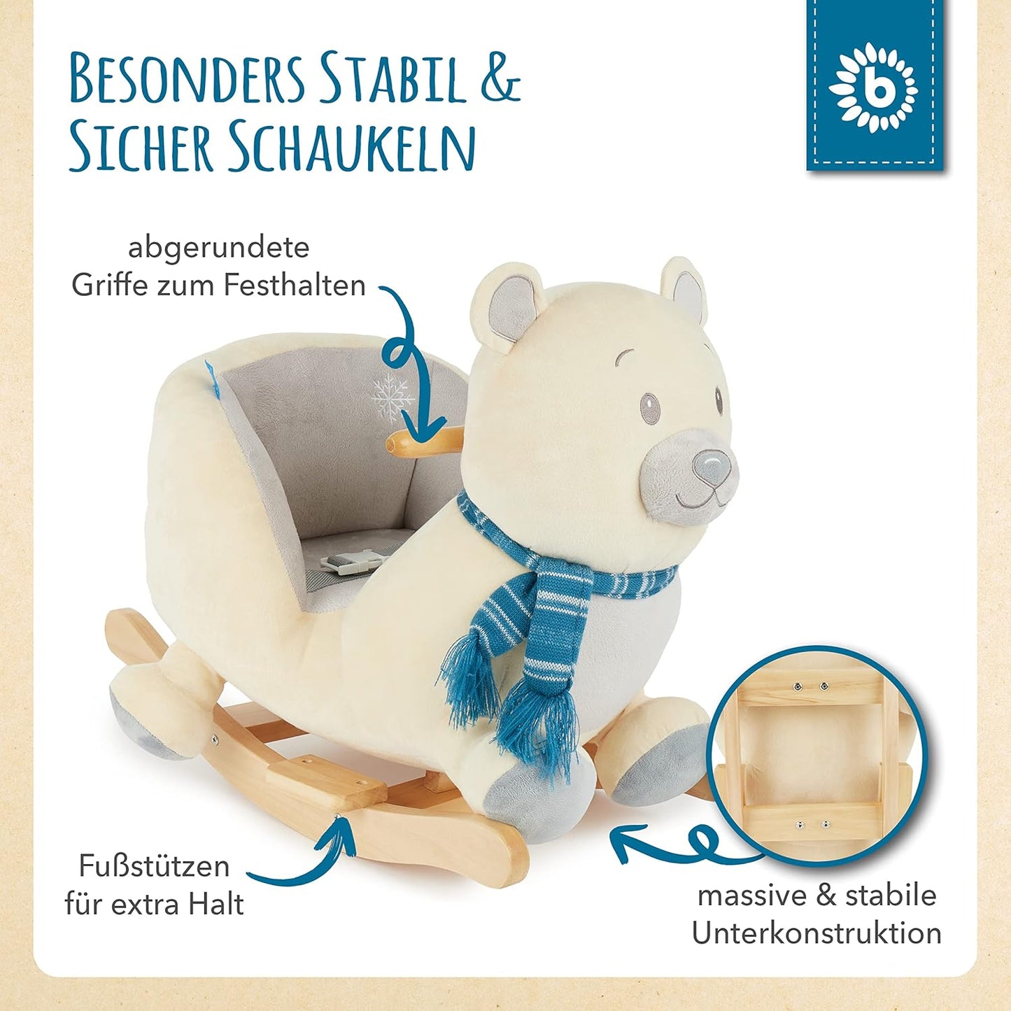 Plüsch Schaukeltier Eisbär Lars mit Sicherheitsgurt, Eisbär