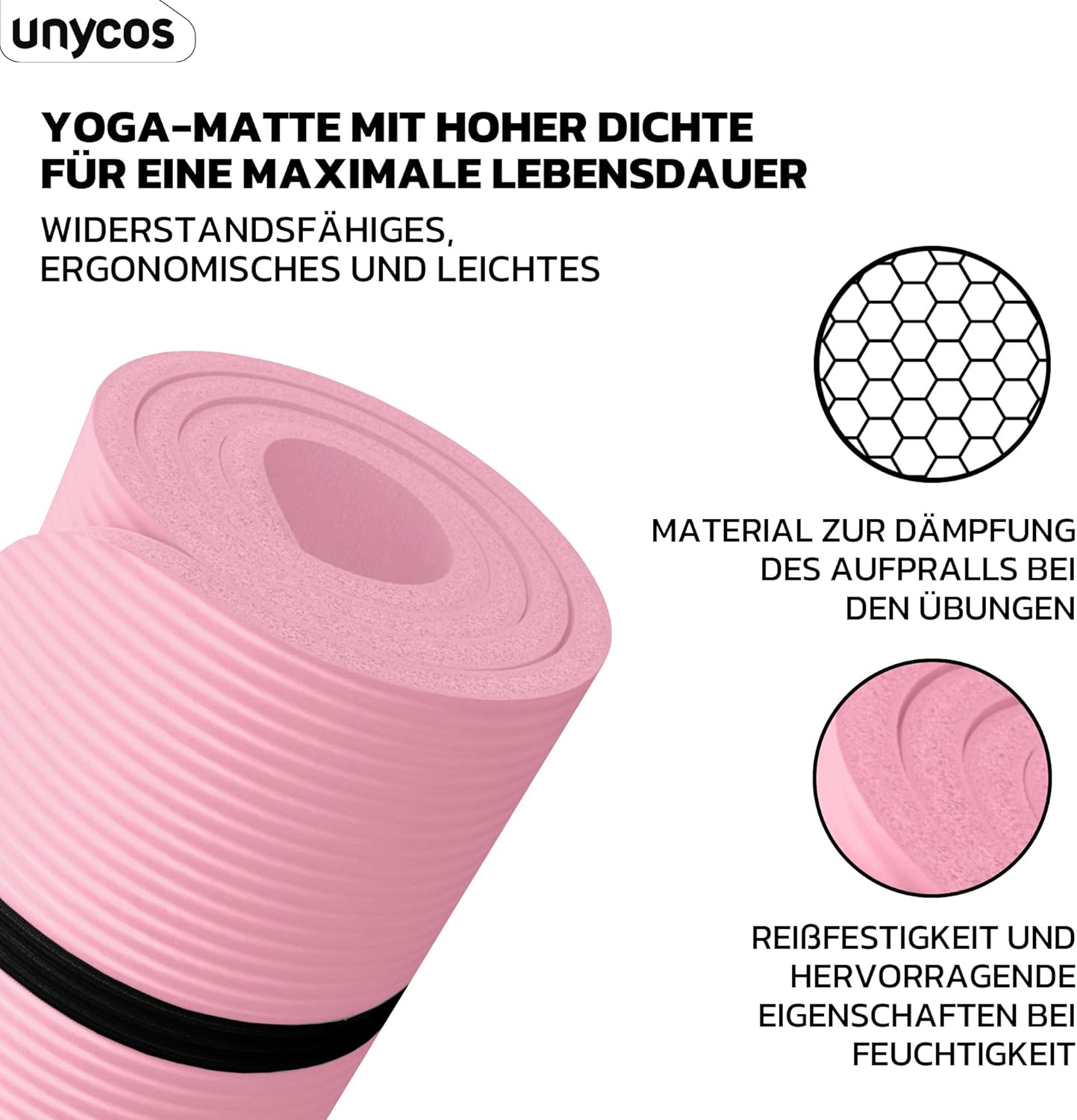 Gymnastikmatte mit Tragegurt, #14 Hellrosa 183*60*1.5 cm