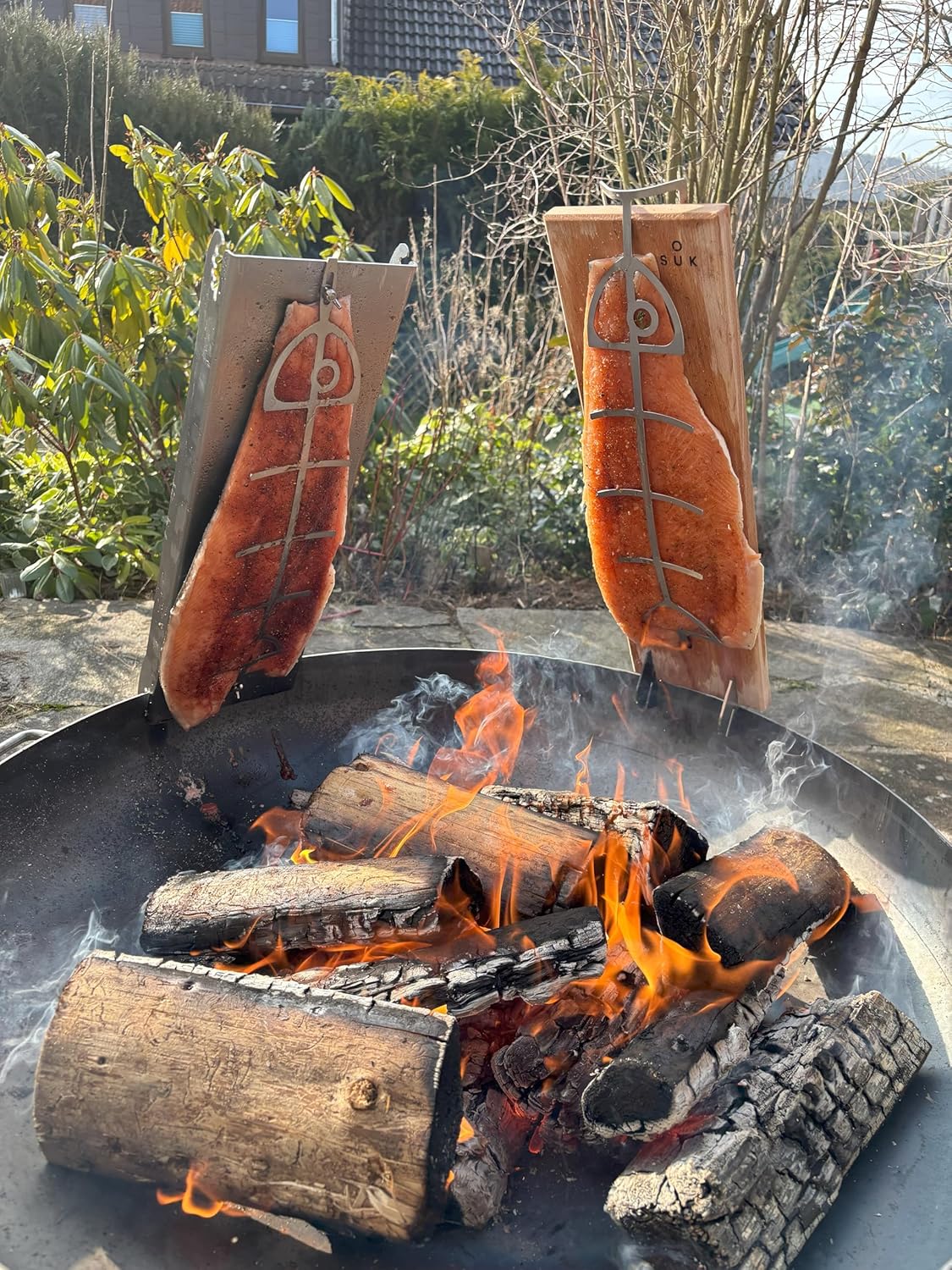 Flammlachsbrett mit Halterung, Buche