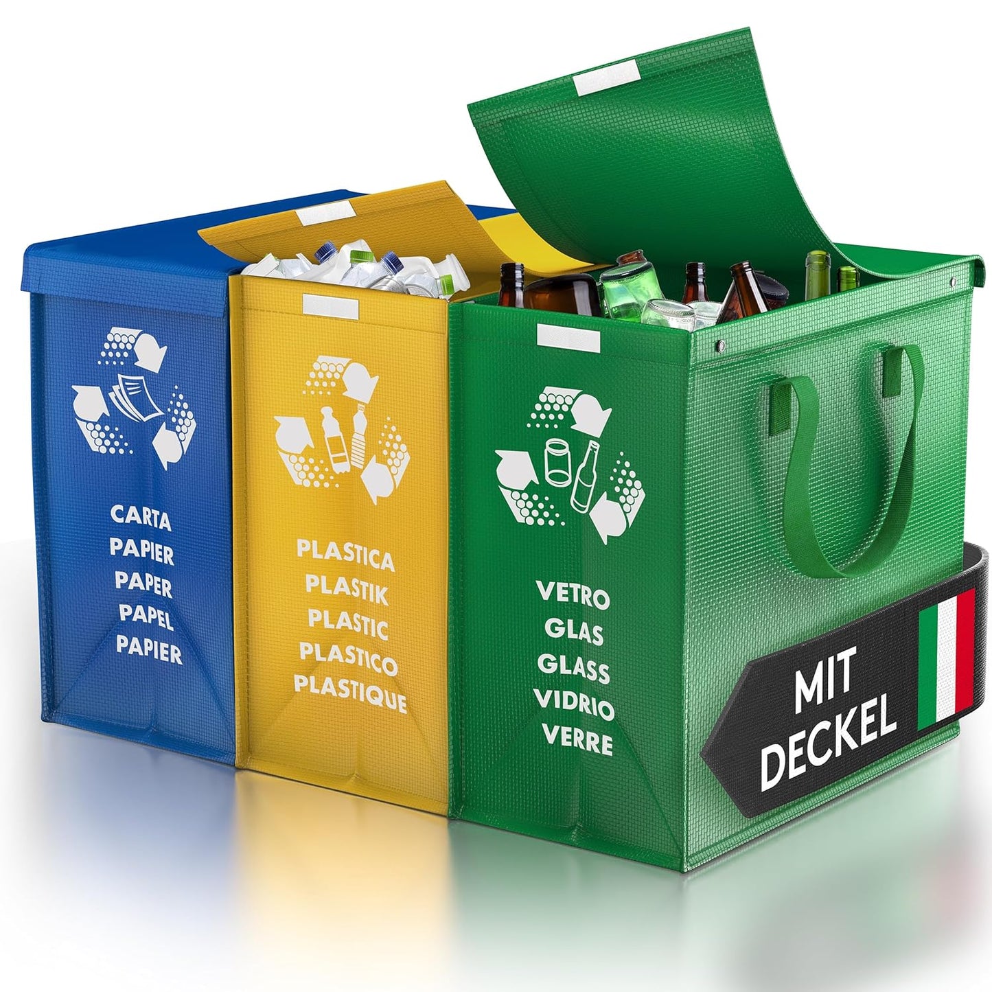 Mülltrennsystem mit 3 Fächern für Recycling, Color Edition Medio + Deckel
